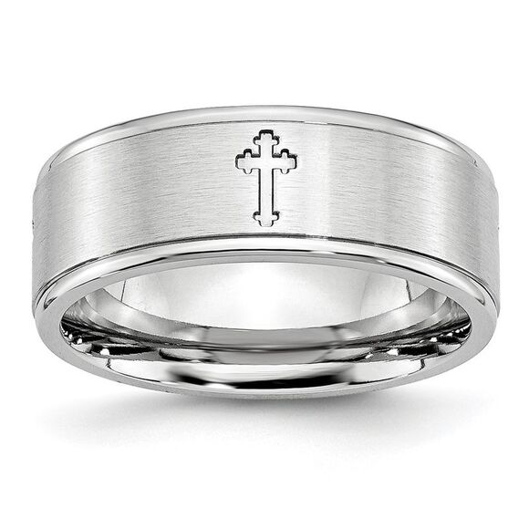 Chisel Cobalt Satin & Polished Ridged Edge 8mm Band